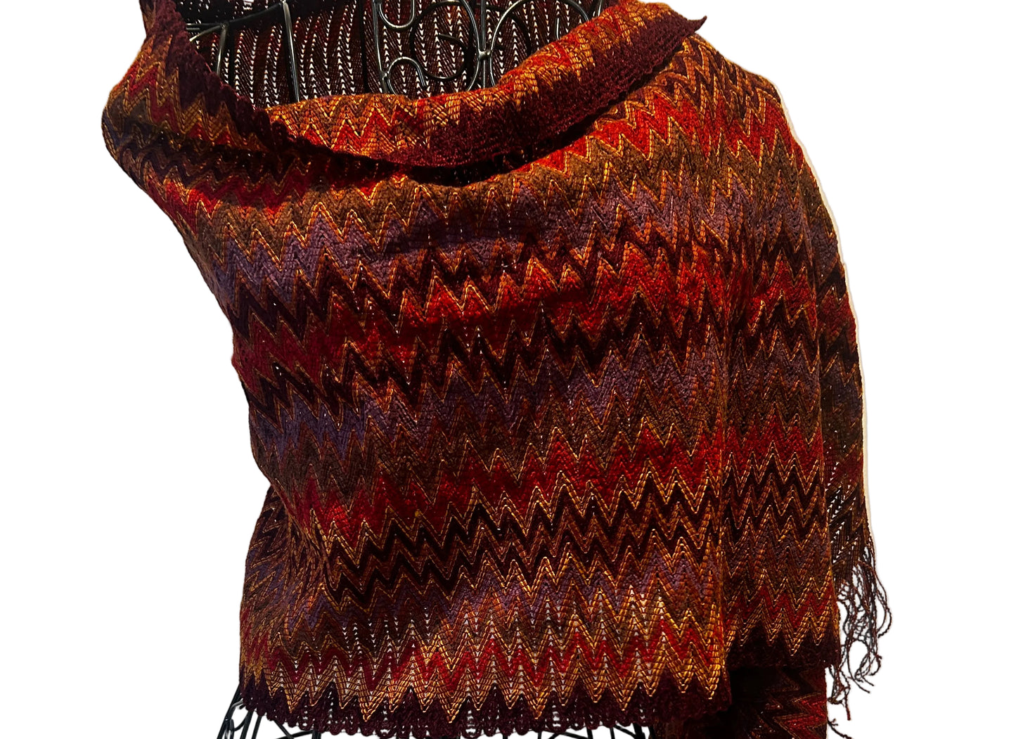 Missoni jacquard-knit scarf featuring the brand's iconic zigzag pattern in a red burgundy colorway