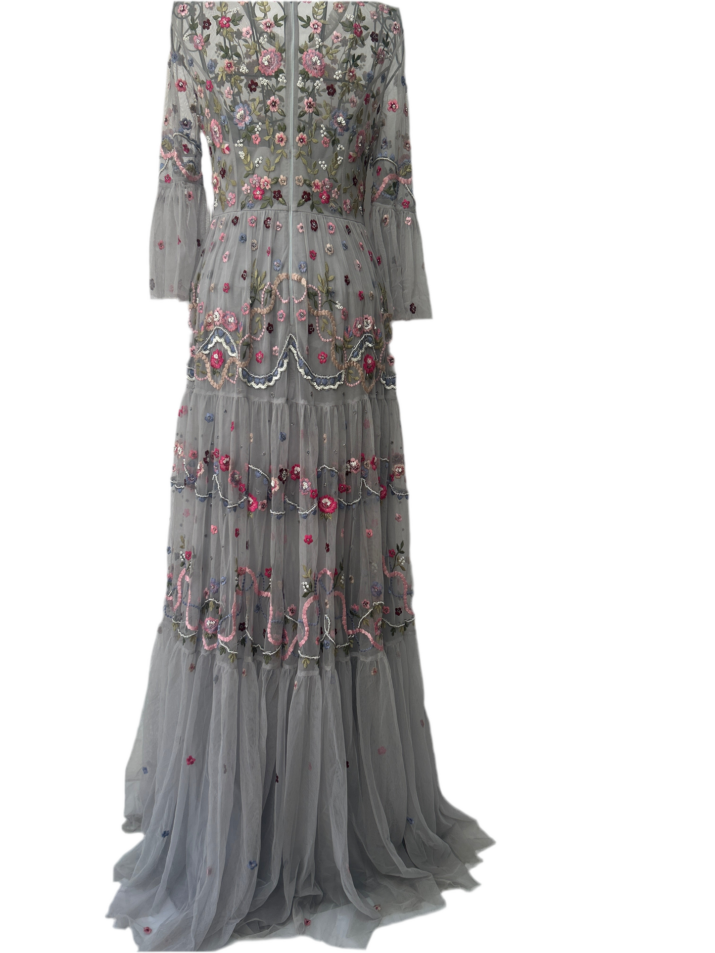 NEEDLE & THREAD
Light Grey Dreamers Floral Embroidered Tulle Gown