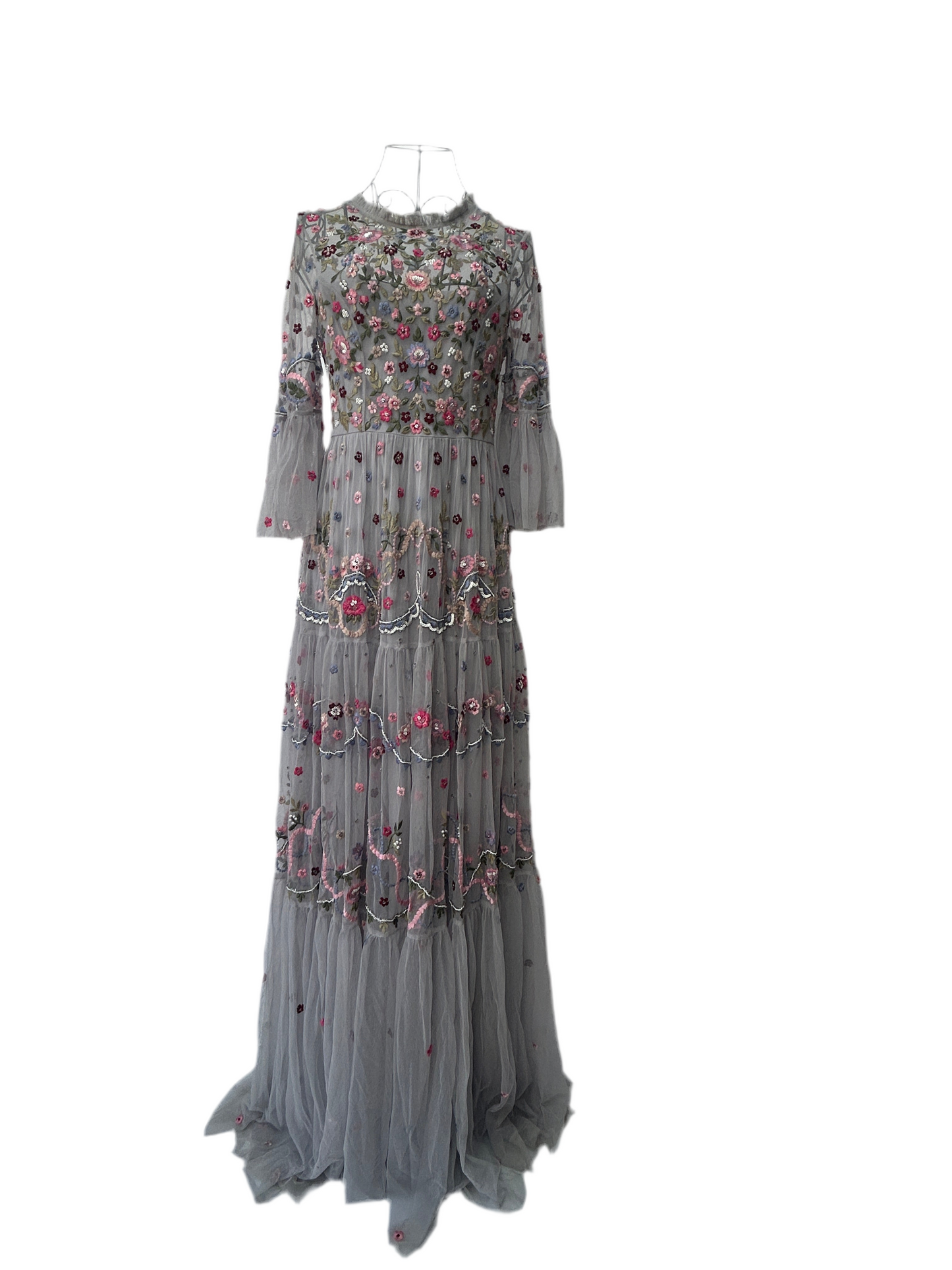 NEEDLE & THREAD
Light Grey Dreamers Floral Embroidered Tulle Gown