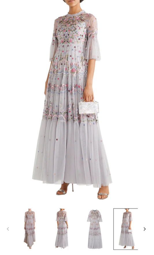 NEEDLE & THREAD
Light Grey Dreamers Floral Embroidered Tulle Gown