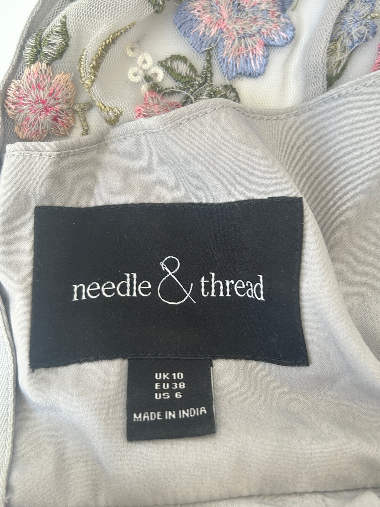 NEEDLE & THREAD
Light Grey Dreamers Floral Embroidered Tulle Gown
