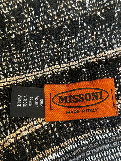 Missoni fringed wool-blend scarf featuring the brand's signature zigzag woven design, black colourway