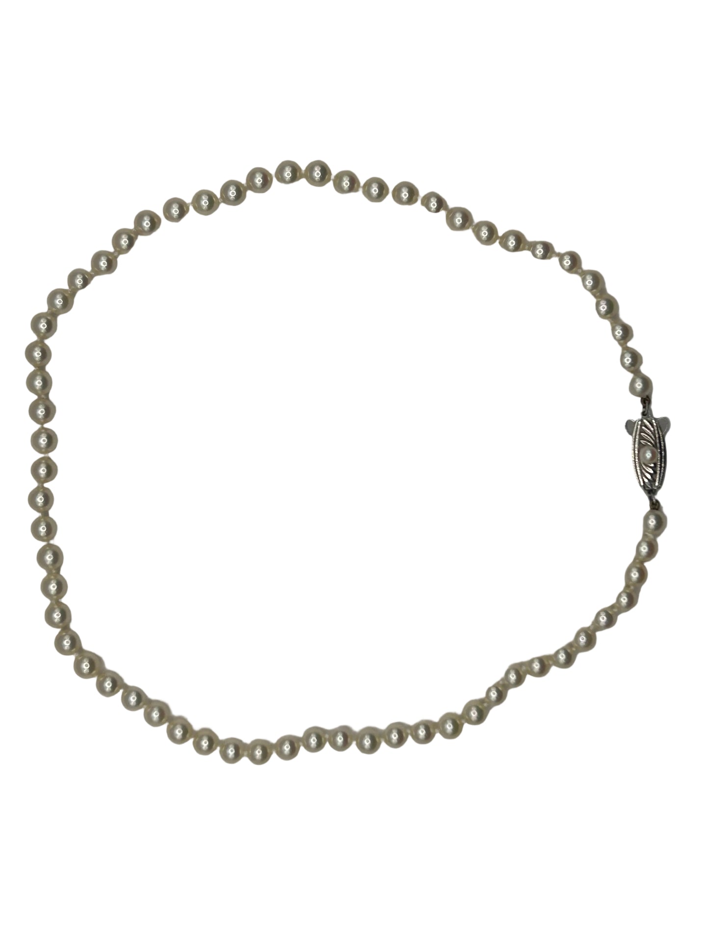 Vintage Mikimoto cultured Akoya pearl necklace with a silver clasp