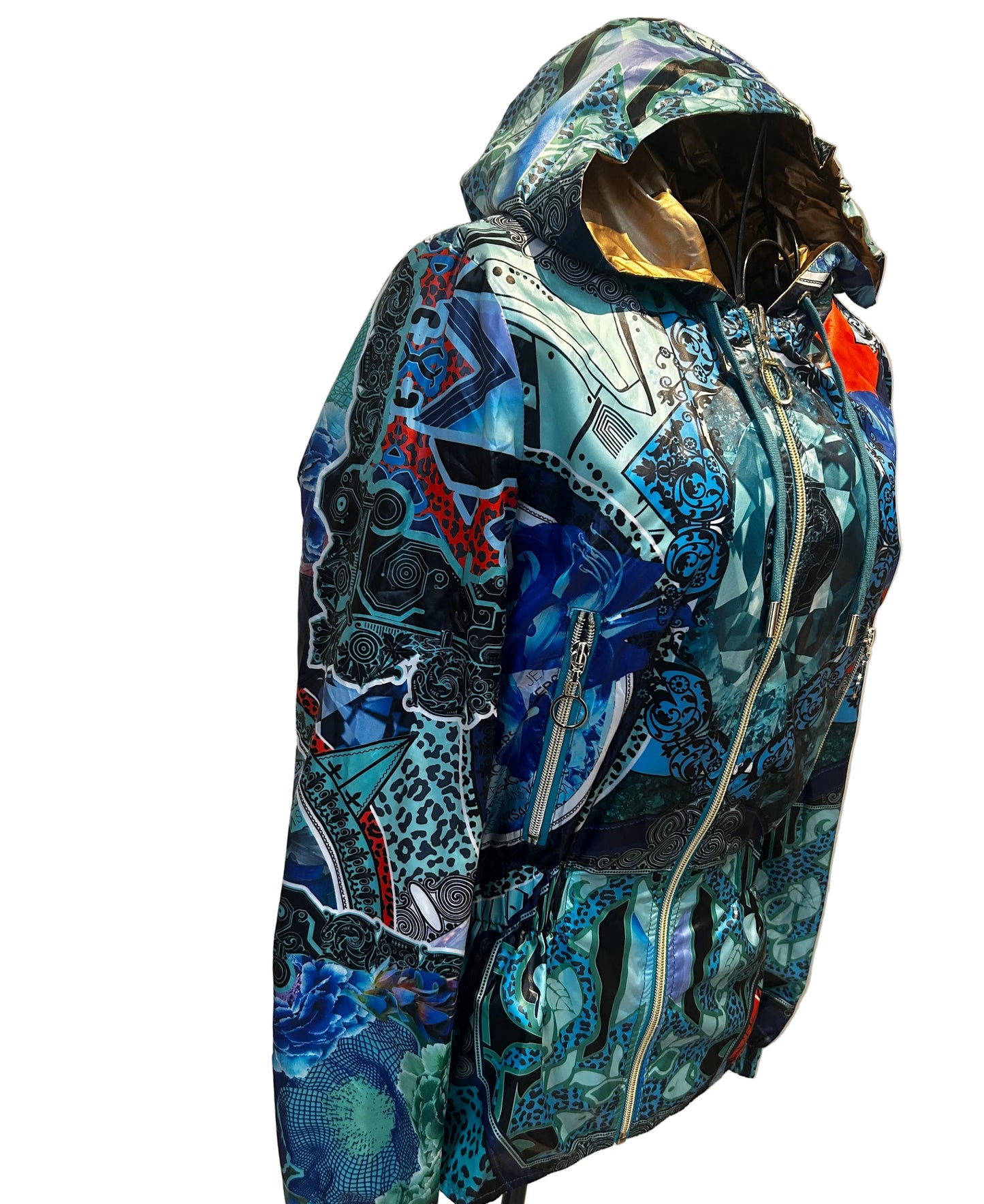 Versace Jeans Couture reversible windbreaker jacket featuring a multi-colored baroque print