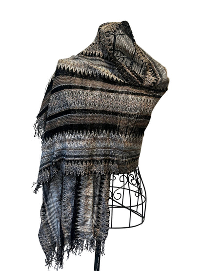 Missoni fringed wool-blend scarf featuring the brand's signature zigzag woven design, black colourway