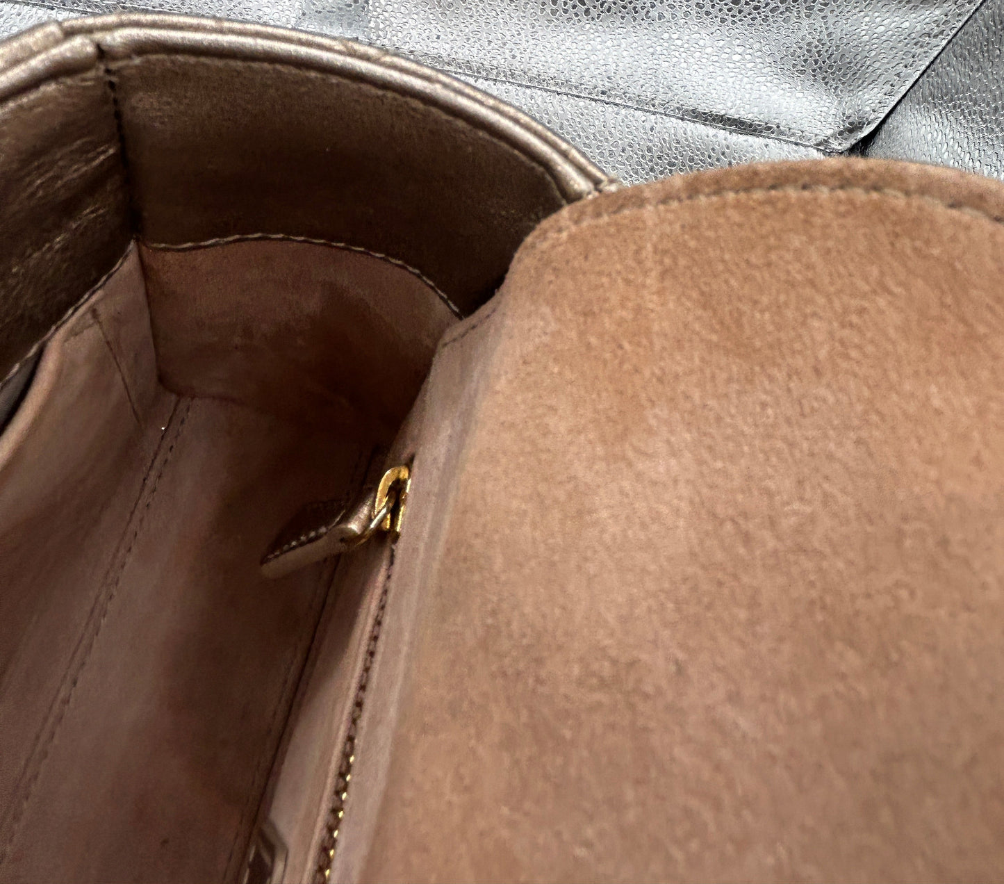 Christian Dior small Lady Dior quilted metallic calfskin leather tote bag