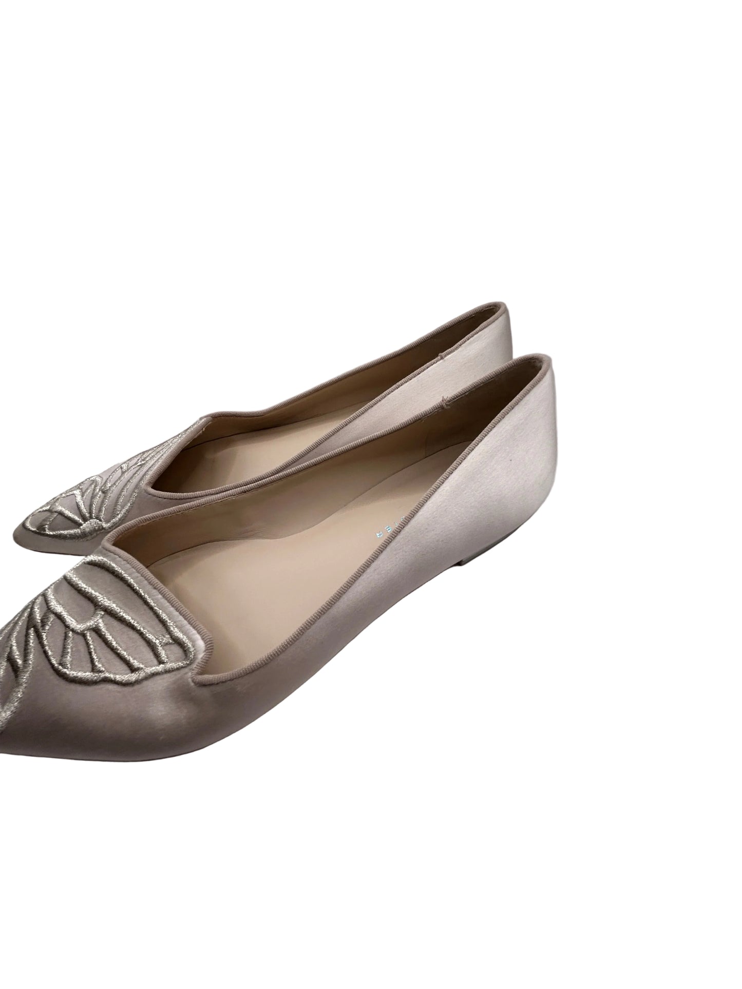 Sophia Webster Bibi butterfly ballet flats in an off-white or light pink satin
