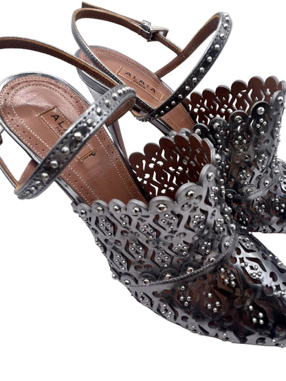 ALAIA Laser-Cut Studded
Pumps, Silver
