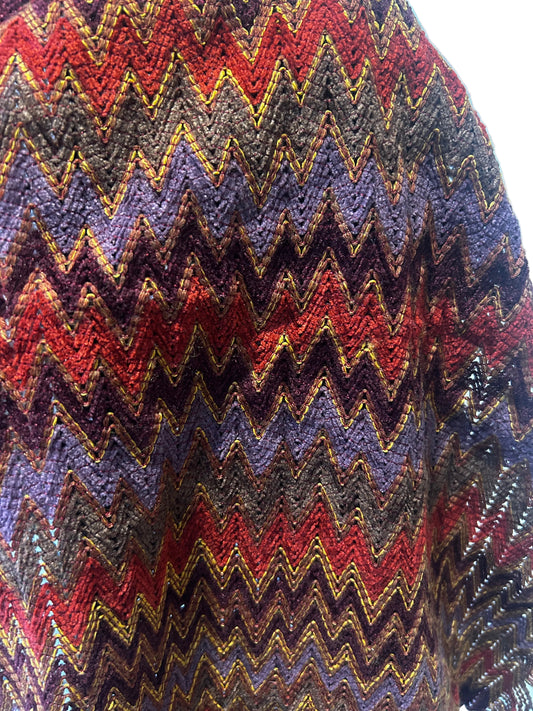 Missoni jacquard-knit scarf featuring the brand's iconic zigzag pattern in a red burgundy colorway