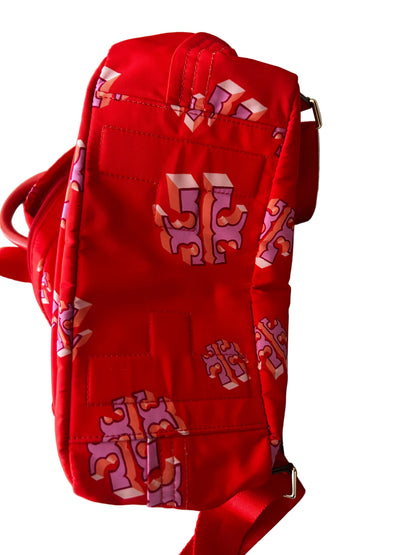 Tory Burch Ella Printed Backpack featuring a crazy logo allover pattern
