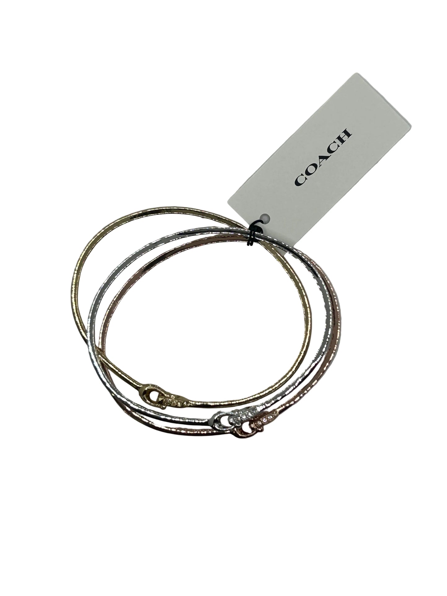 Coach Interlocking Signature C Stone Bangle Bracelet Set in tri-tone metal with crystal details