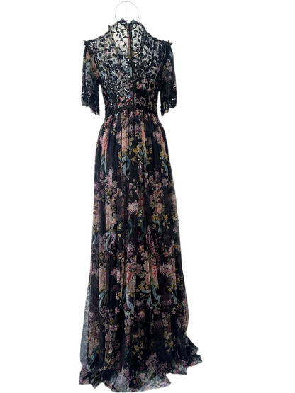 Needle & Thread black sequined and floral gown