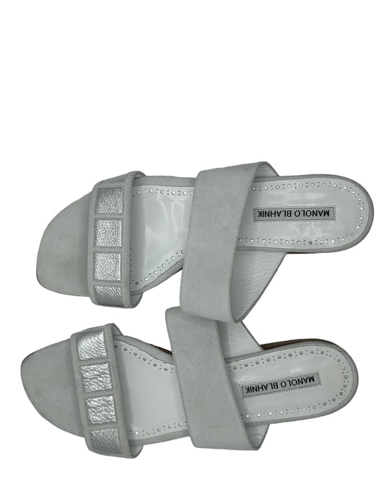 Manolo Blahnik white and silver sandals