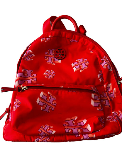 Tory Burch Ella Printed Backpack featuring a crazy logo allover pattern