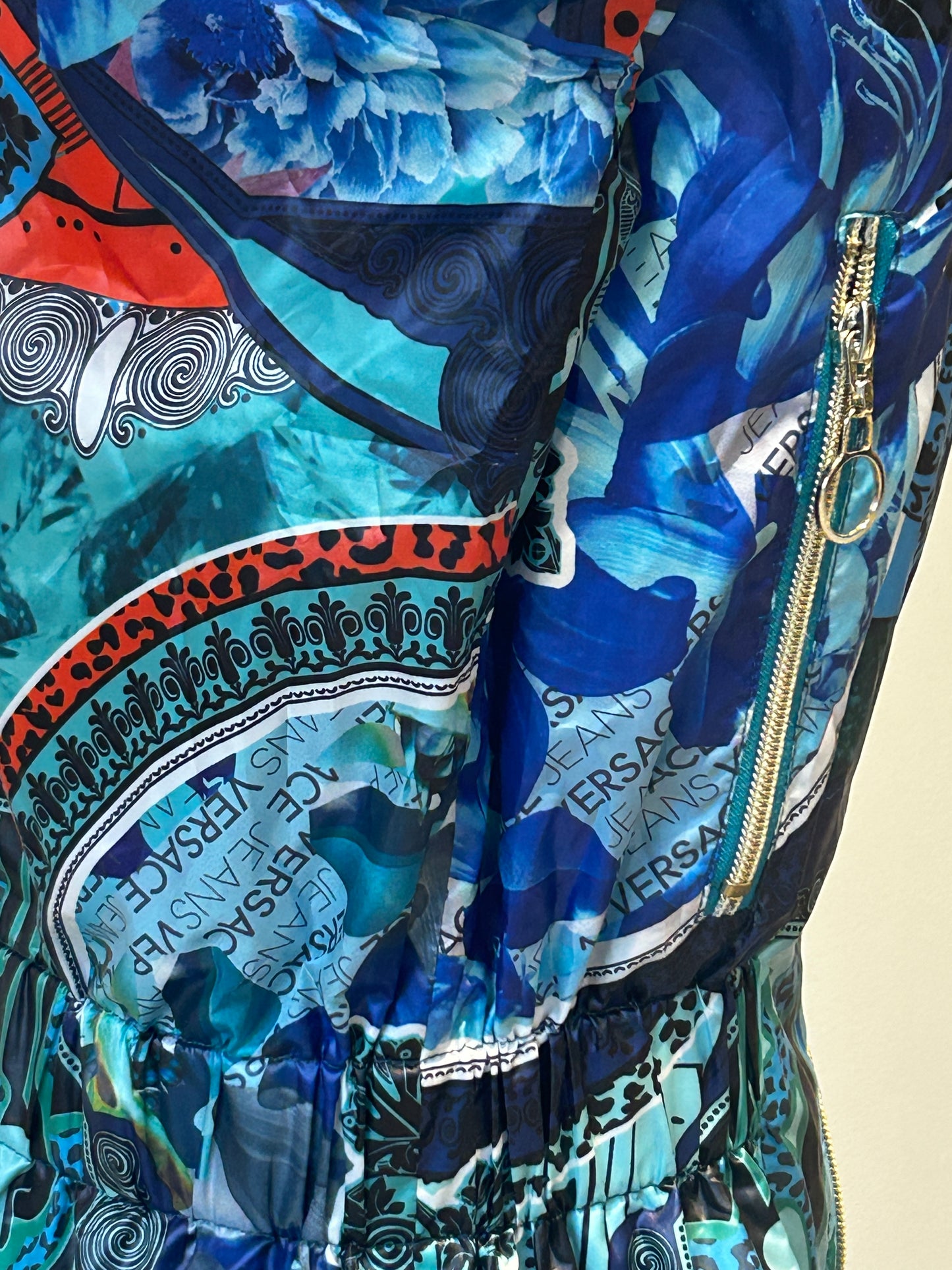 Versace Jeans Couture reversible windbreaker jacket featuring a multi-colored baroque print