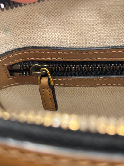 Gucci Bauletto mini top handle bag in black GG canvas and tan leather trim.