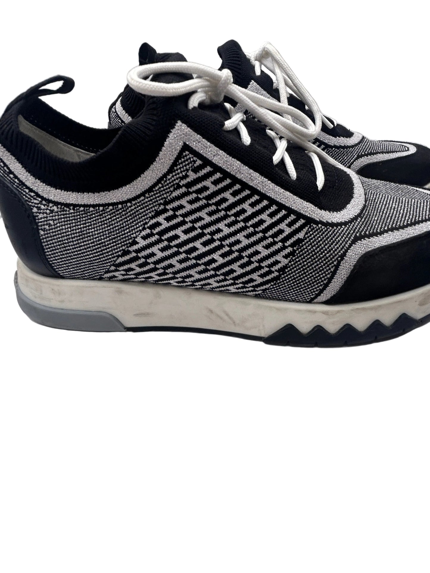 Hermès Addict knit fabric and suede sneakers in black and white