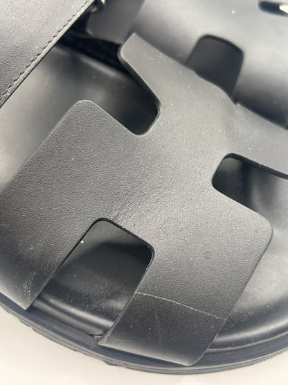 Hermès Chypre sandals in black calfskin leather