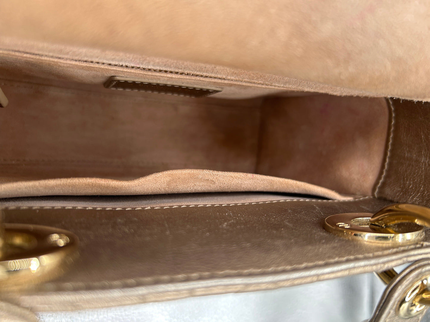 Christian Dior small Lady Dior quilted metallic calfskin leather tote bag