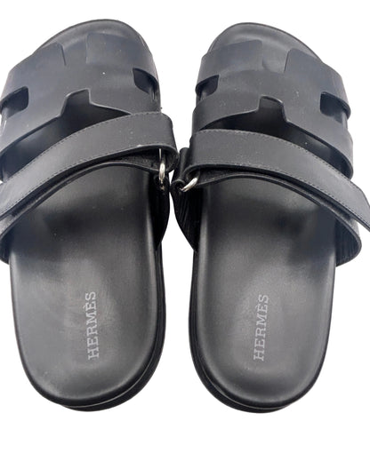 Hermès Chypre sandals in black calfskin leather