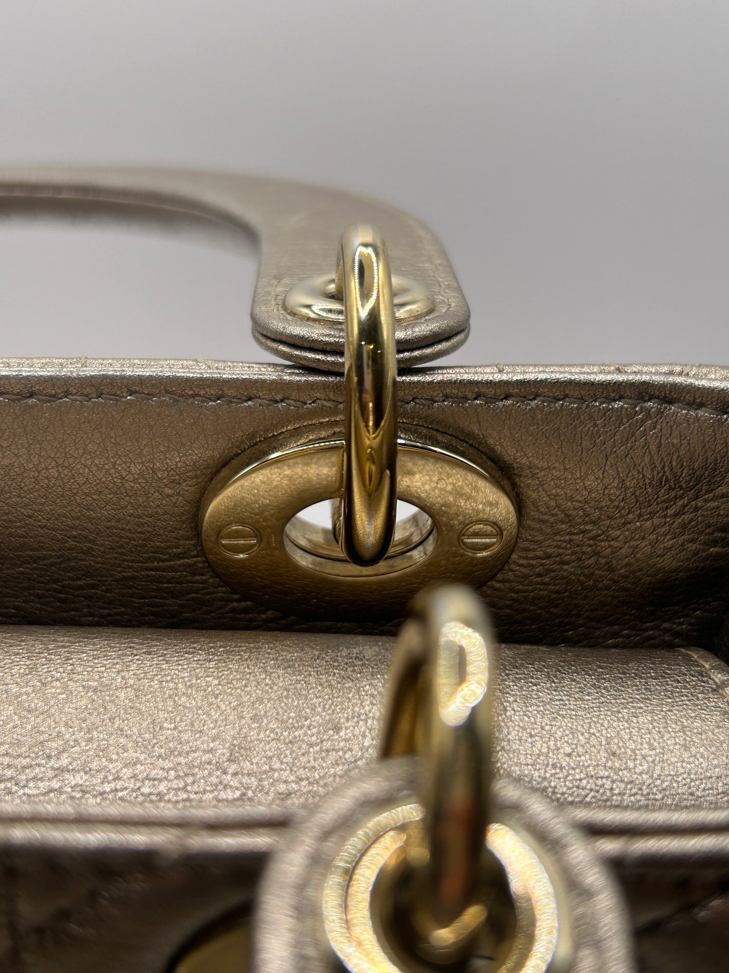 Christian Dior small Lady Dior quilted metallic calfskin leather tote bag