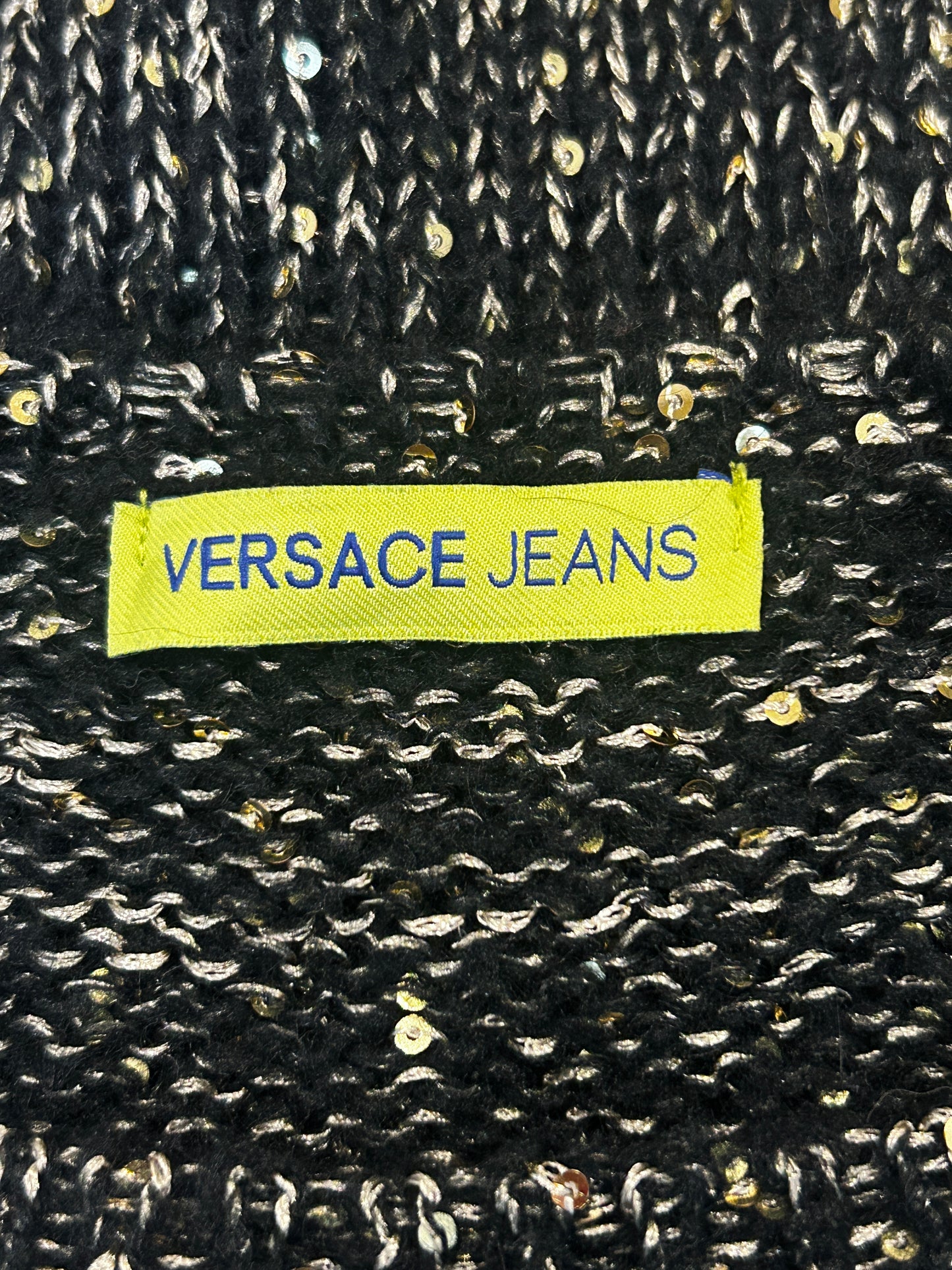 Versace Jeans sweater,  made of a black knit material with sequin embellishments