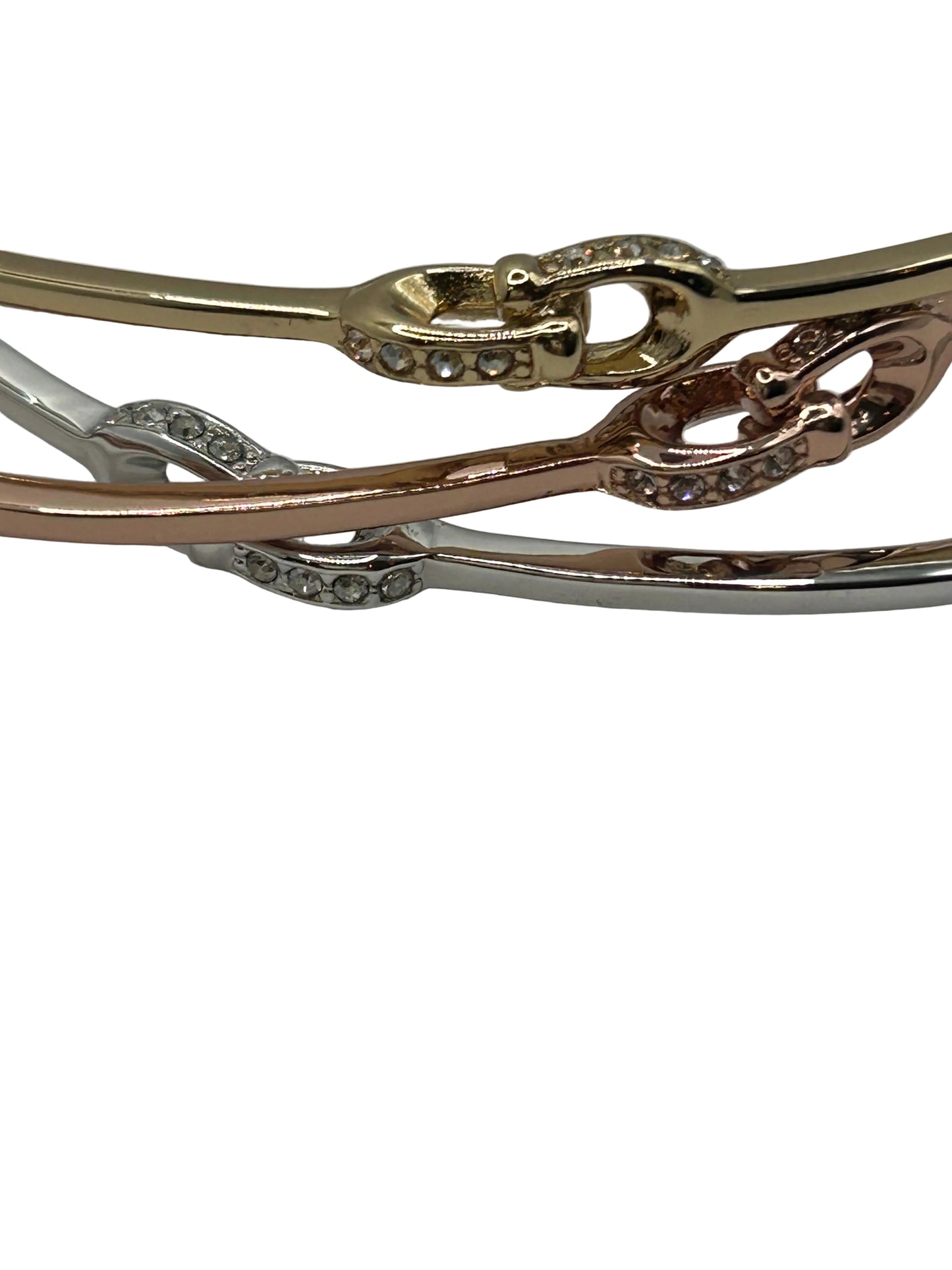 Coach Interlocking Signature C Stone Bangle Bracelet Set in tri-tone metal with crystal details