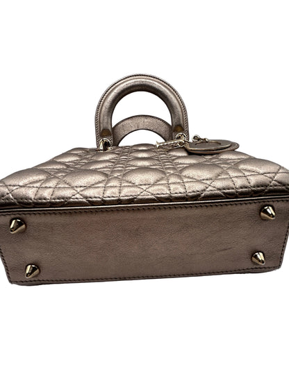 Christian Dior small Lady Dior quilted metallic calfskin leather tote bag