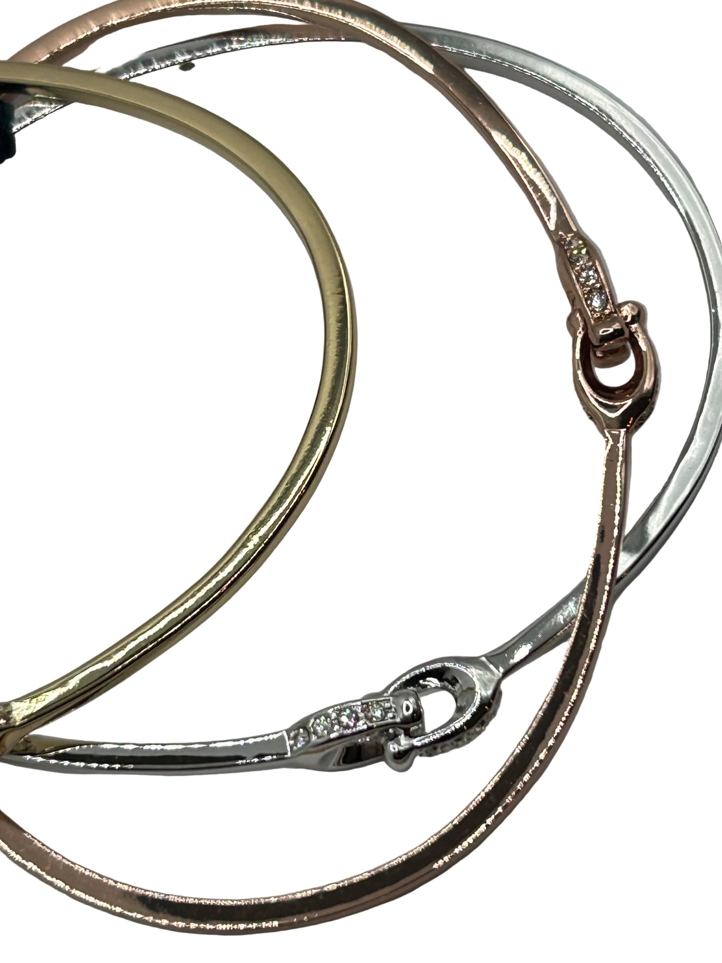 Coach Interlocking Signature C Stone Bangle Bracelet Set in tri-tone metal with crystal details