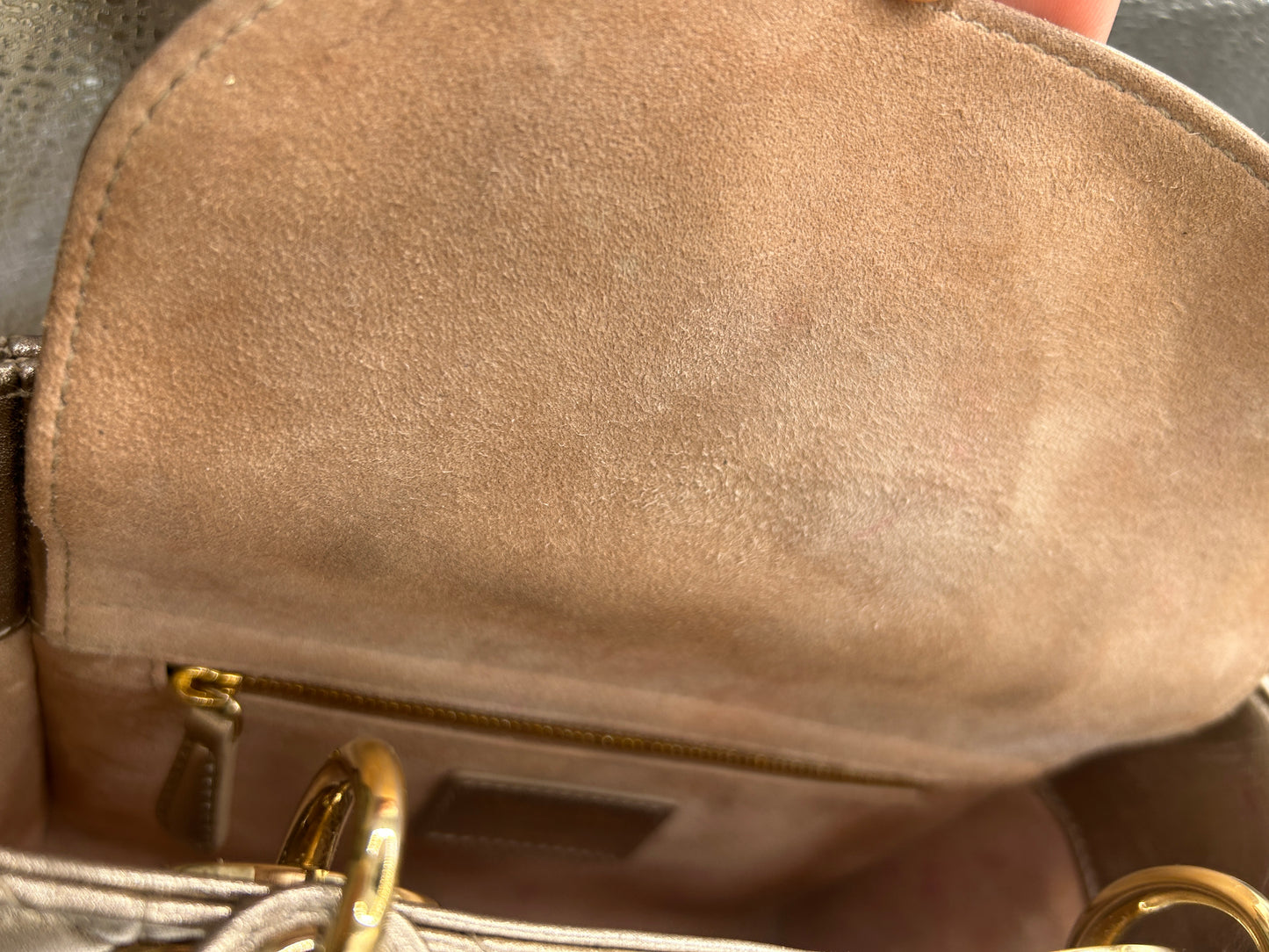 Christian Dior small Lady Dior quilted metallic calfskin leather tote bag