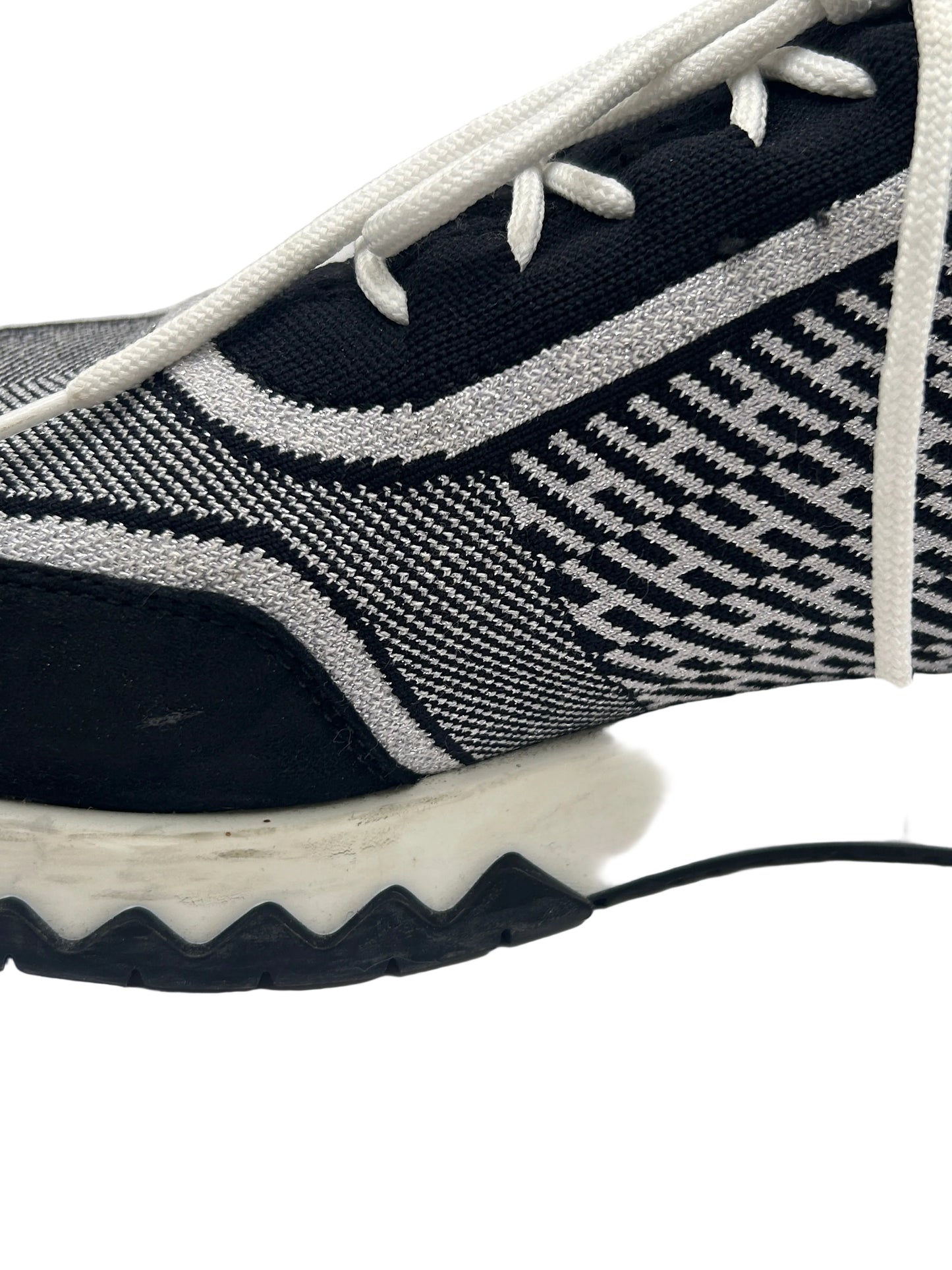 Hermès Addict knit fabric and suede sneakers in black and white