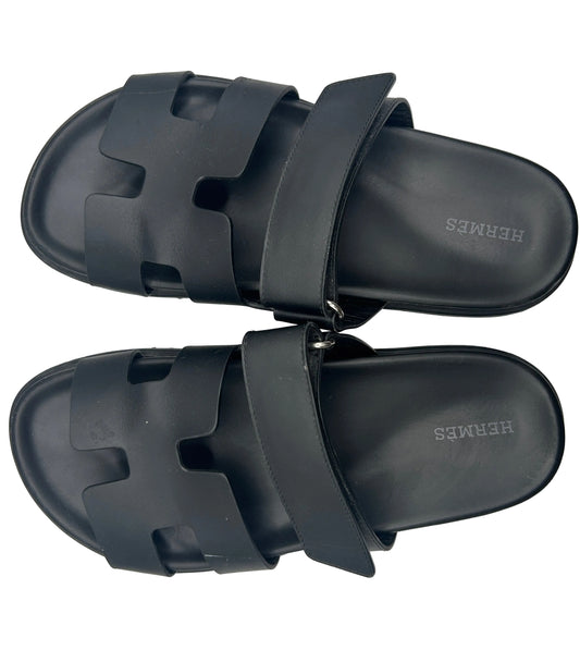 Hermès Chypre sandals in black calfskin leather