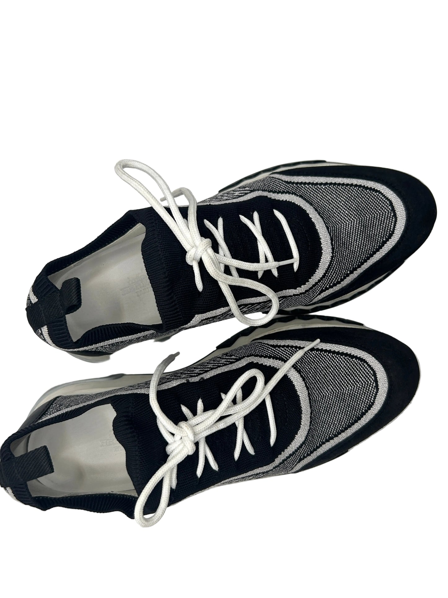 Hermès Addict knit fabric and suede sneakers in black and white