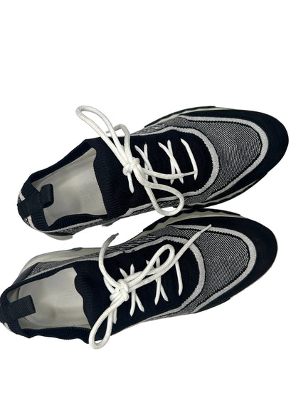 Hermès Addict knit fabric and suede sneakers in black and white