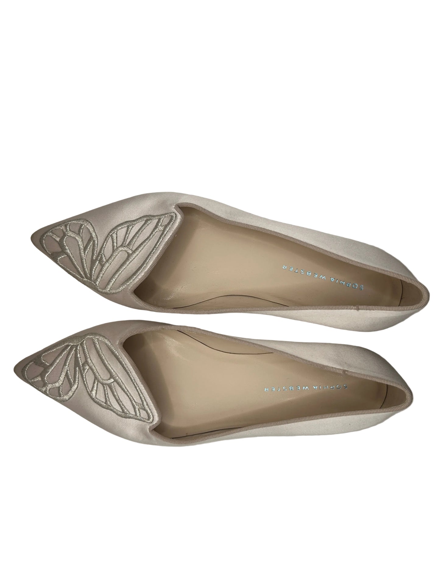Sophia Webster Bibi butterfly ballet flats in an off-white or light pink satin