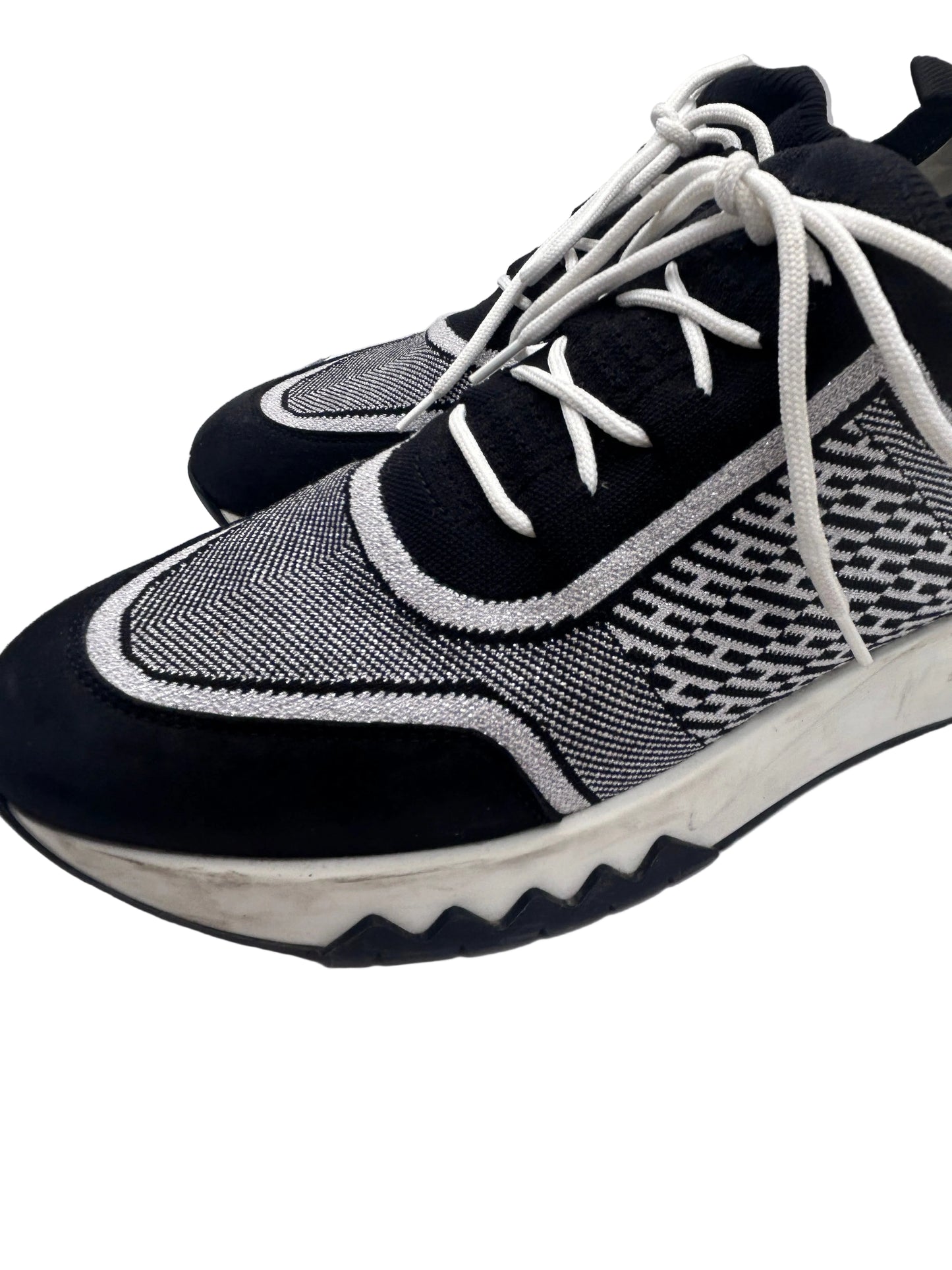 Hermès Addict knit fabric and suede sneakers in black and white