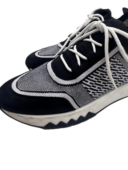 Hermès Addict knit fabric and suede sneakers in black and white