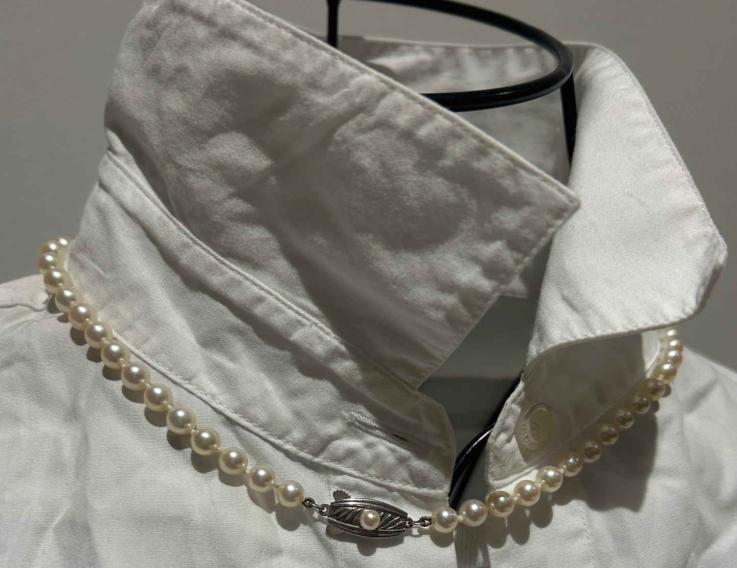 Vintage Mikimoto cultured Akoya pearl necklace with a silver clasp