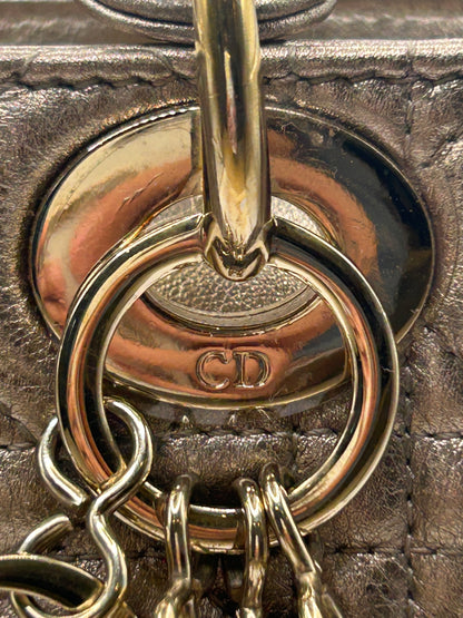 Christian Dior small Lady Dior quilted metallic calfskin leather tote bag