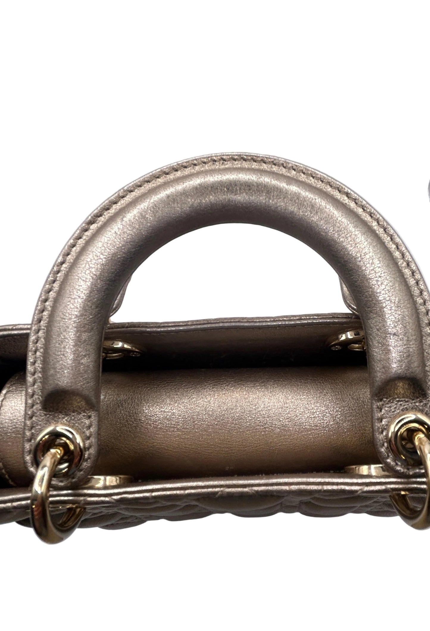 Christian Dior small Lady Dior quilted metallic calfskin leather tote bag