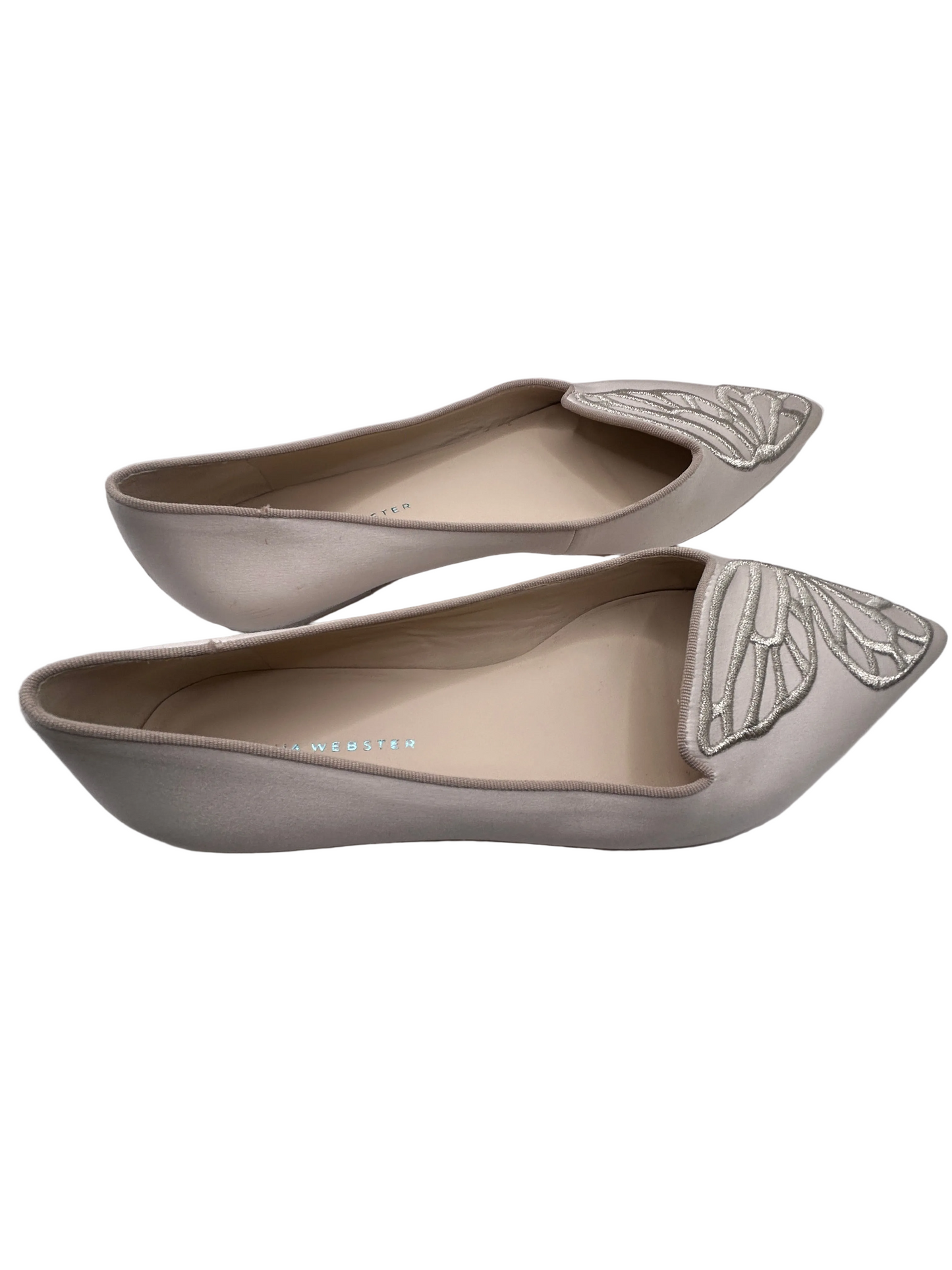 Sophia Webster Bibi butterfly ballet flats in an off-white or light pink satin