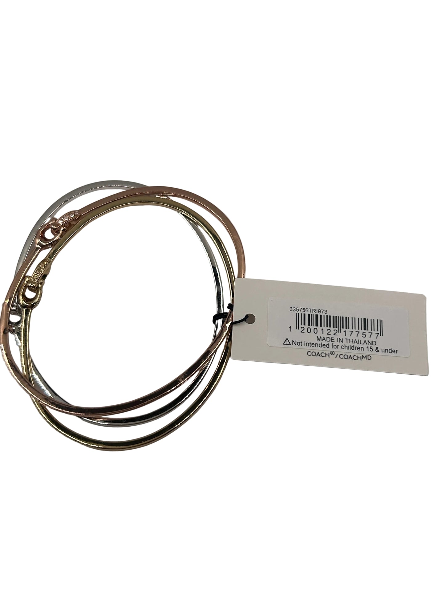 Coach Interlocking Signature C Stone Bangle Bracelet Set in tri-tone metal with crystal details