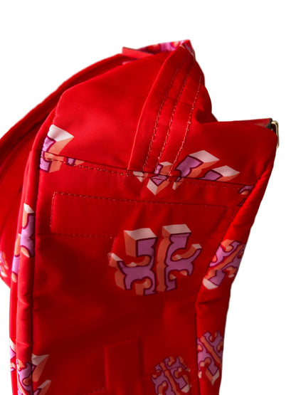 Tory Burch Ella Printed Backpack featuring a crazy logo allover pattern