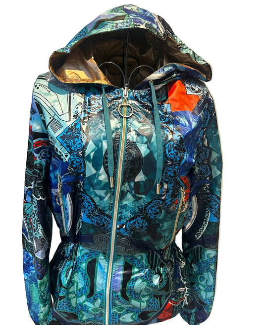 Versace Jeans Couture reversible windbreaker jacket featuring a multi-colored baroque print