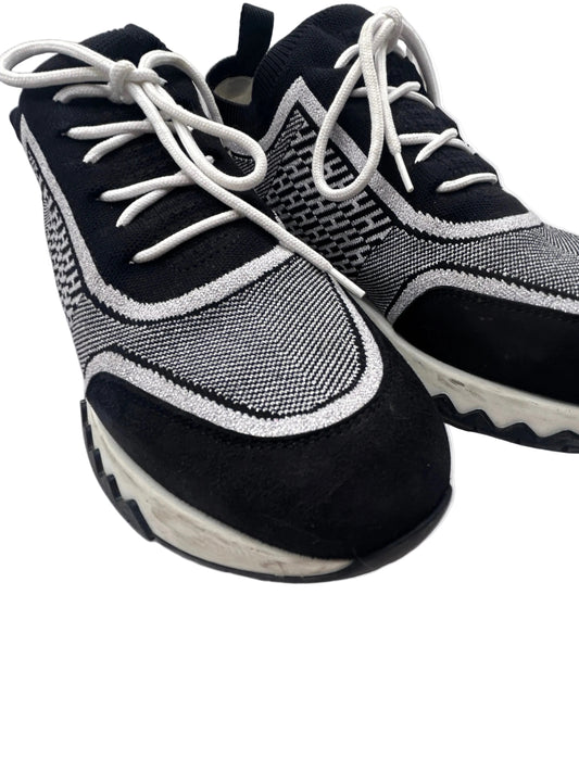 Hermès Addict knit fabric and suede sneakers in black and white