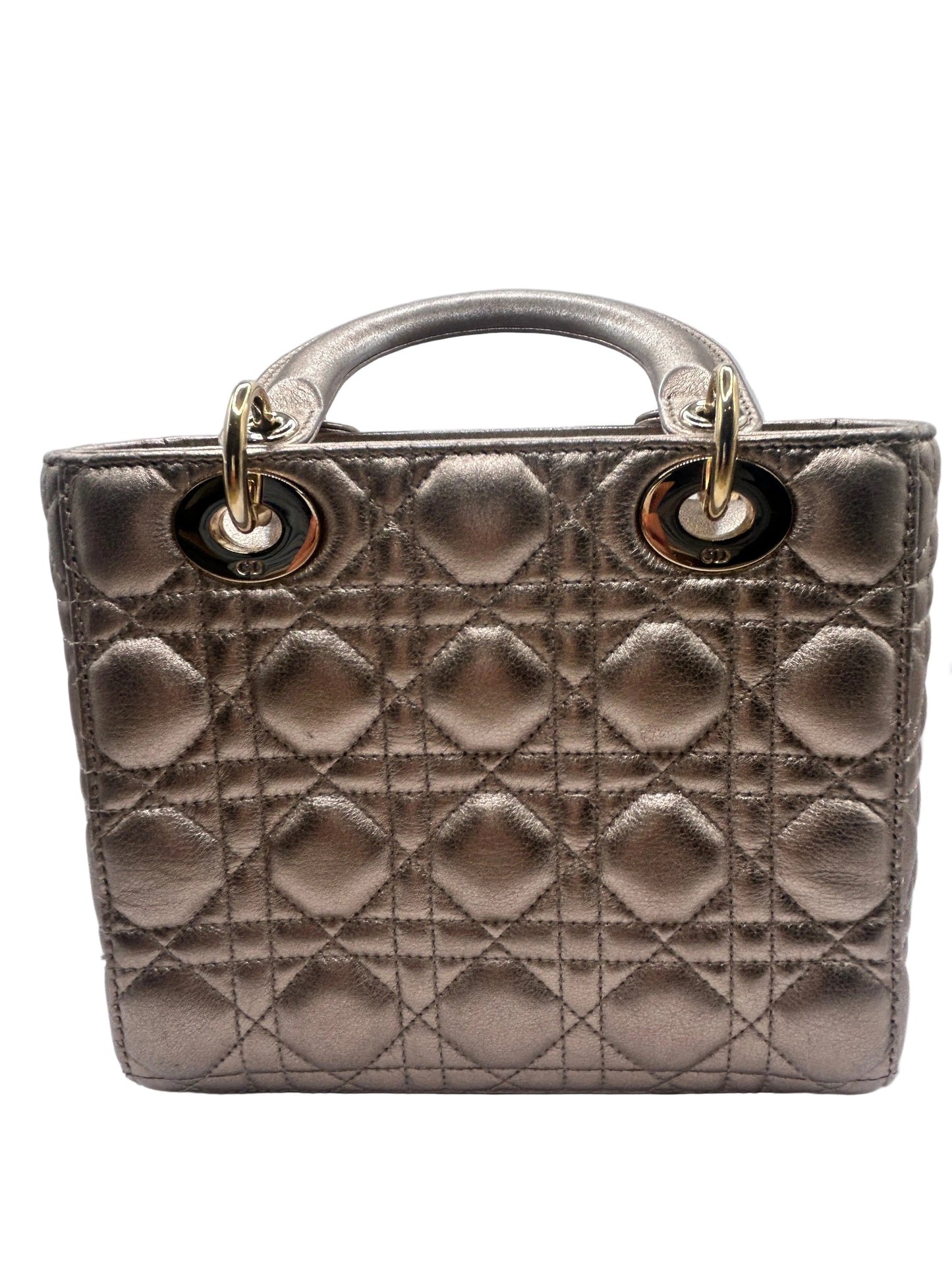 Christian Dior small Lady Dior quilted metallic calfskin leather tote bag