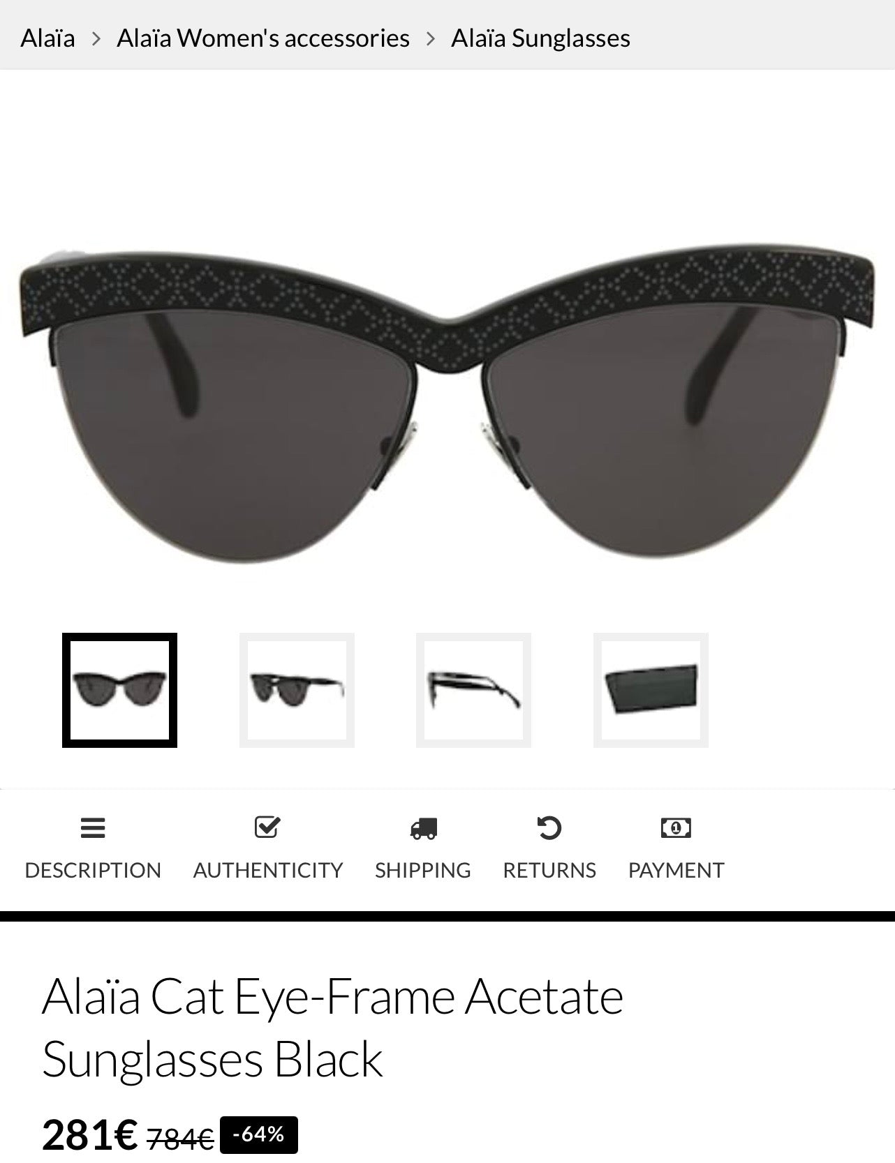 Alaïa Cat Eye-Frame Acetate Sunglasses Black, stud embellished