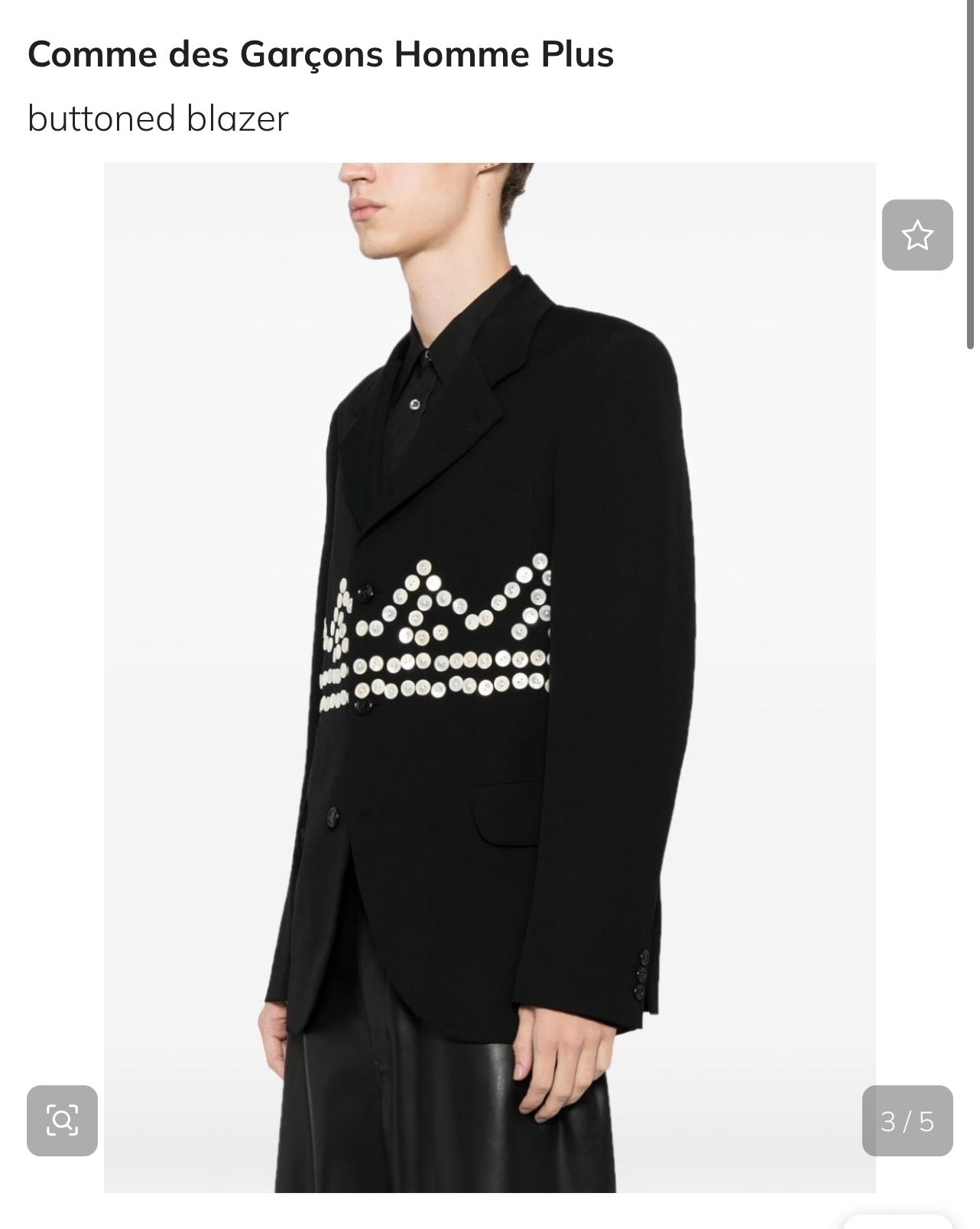 Comme des Garçons Homme
Plus for Men buttoned blazer
Black- Medium