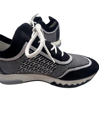 Hermès Addict knit fabric and suede sneakers in black and white