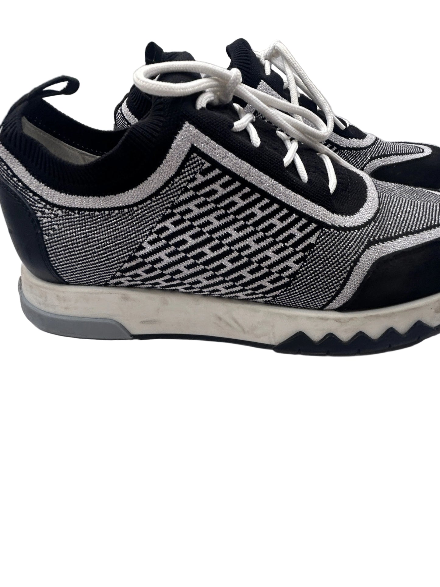 Hermès Addict knit fabric and suede sneakers in black and white